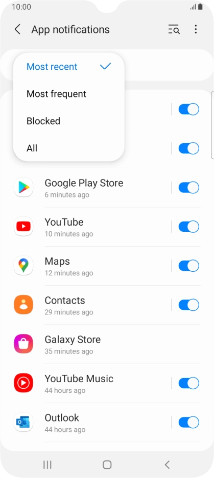 Press the required setting.