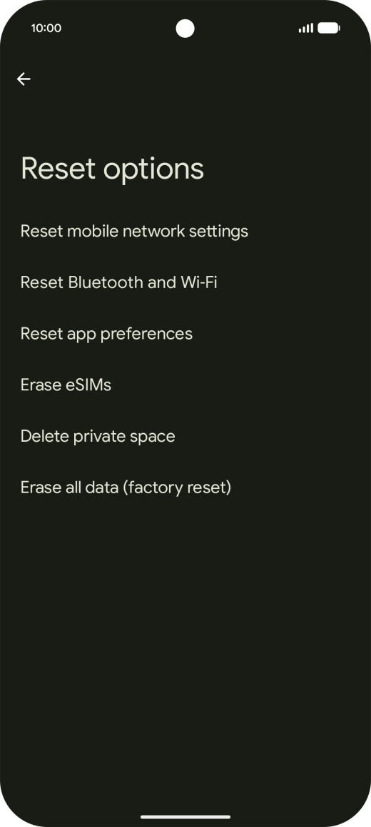 Press Erase all data (factory reset).