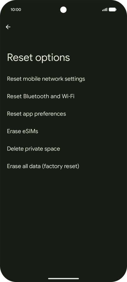 Press Erase all data (factory reset).