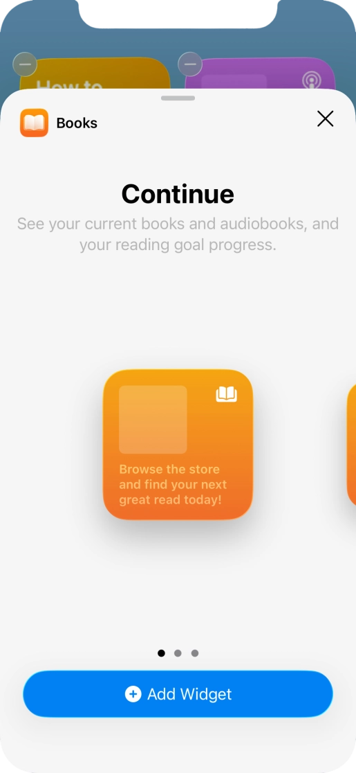 Slide your finger right or left on the screen to select the required widget size.