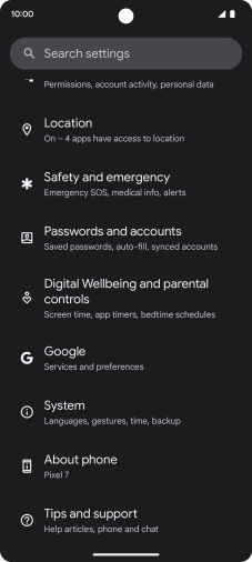 Press Passwords and accounts.