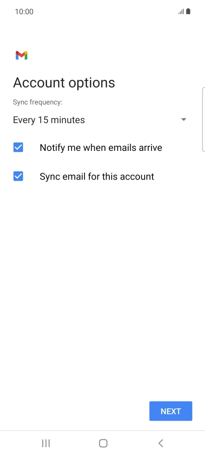If this screen is displayed, you email account has been recognised and set up automatically. Follow the instructions on the screen to key in more information and finish setting up your phone.