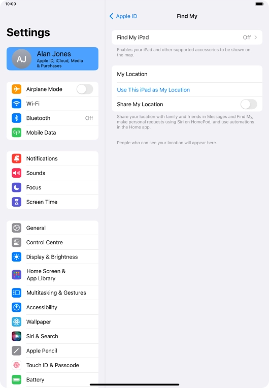 Press Find My iPad.