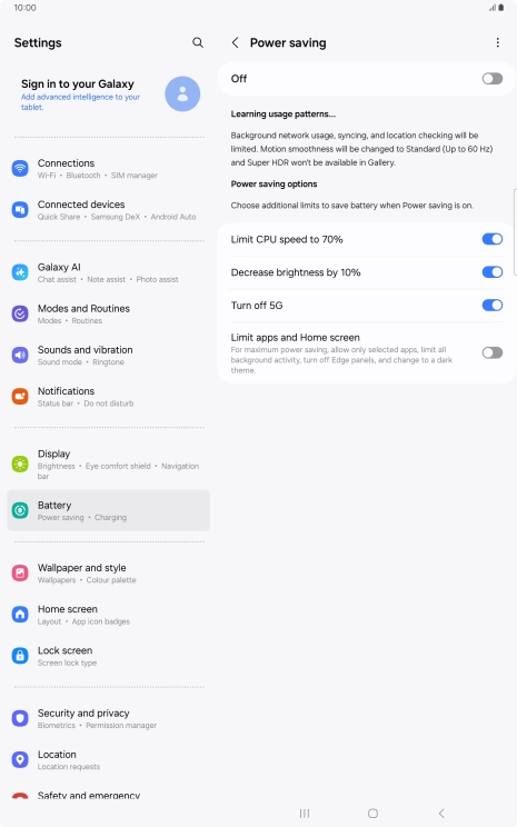 Press the indicators next to the required settings.