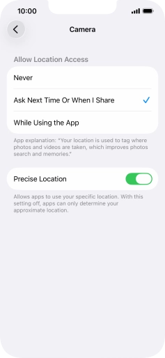 Press the required setting to turn the function on or off.