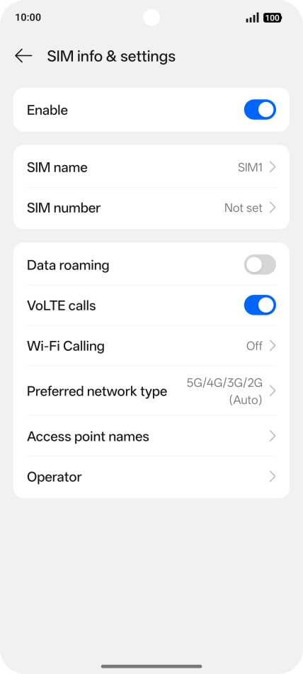 Press Preferred network type.