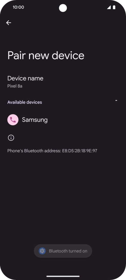 Press the required Bluetooth device and follow the instructions on the screen to pair the device with your phone.