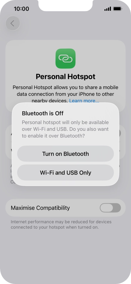 If Wi-Fi is turned on, press Wi-Fi and USB Only.