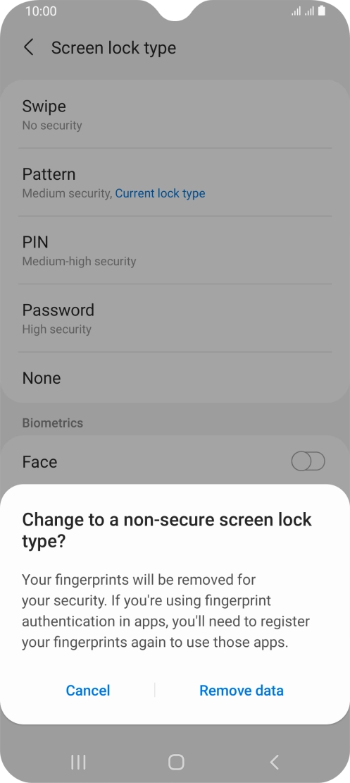 Press Remove data.
