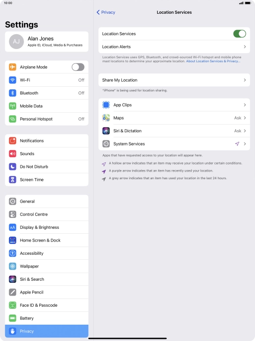Press the required application.