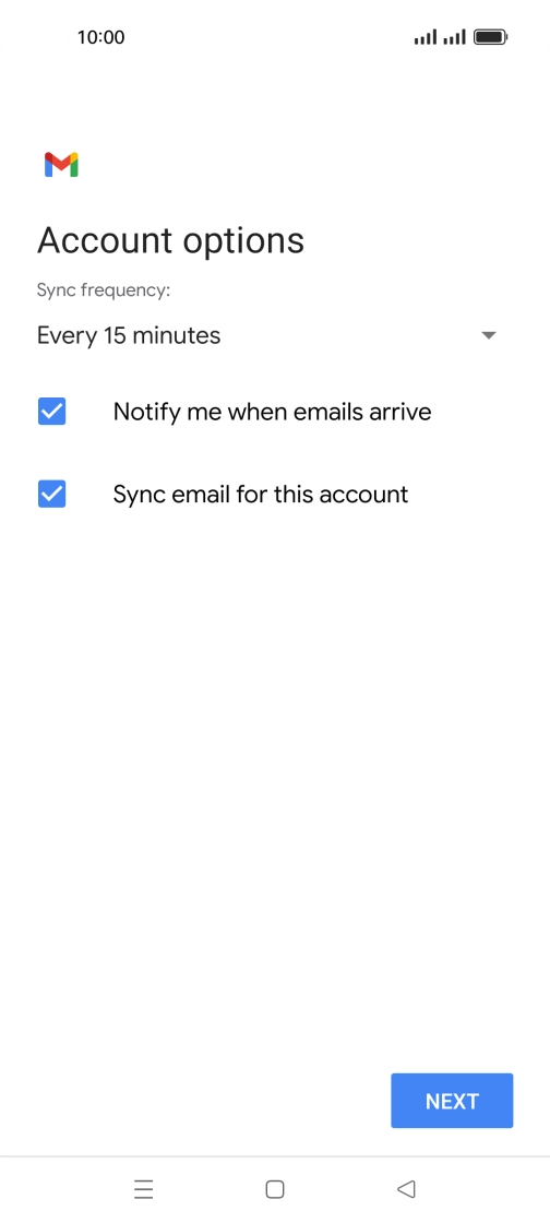 If this screen is displayed, you email account has been recognised and set up automatically. Follow the instructions on the screen to key in more information and finish setting up your phone.