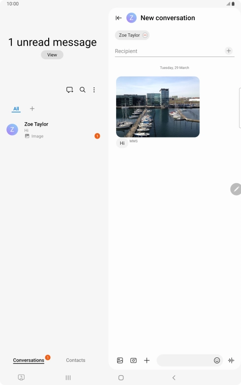 Press the text input field and write the text for your MMS.