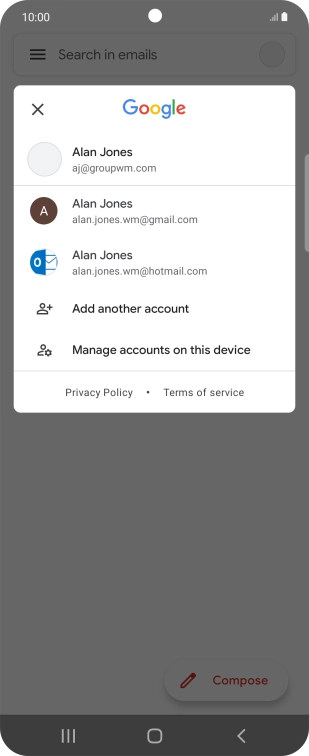 Press the required email account.