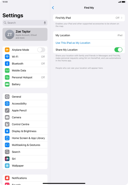 Press Find My iPad.