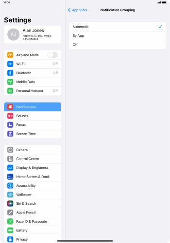 Press the required setting.