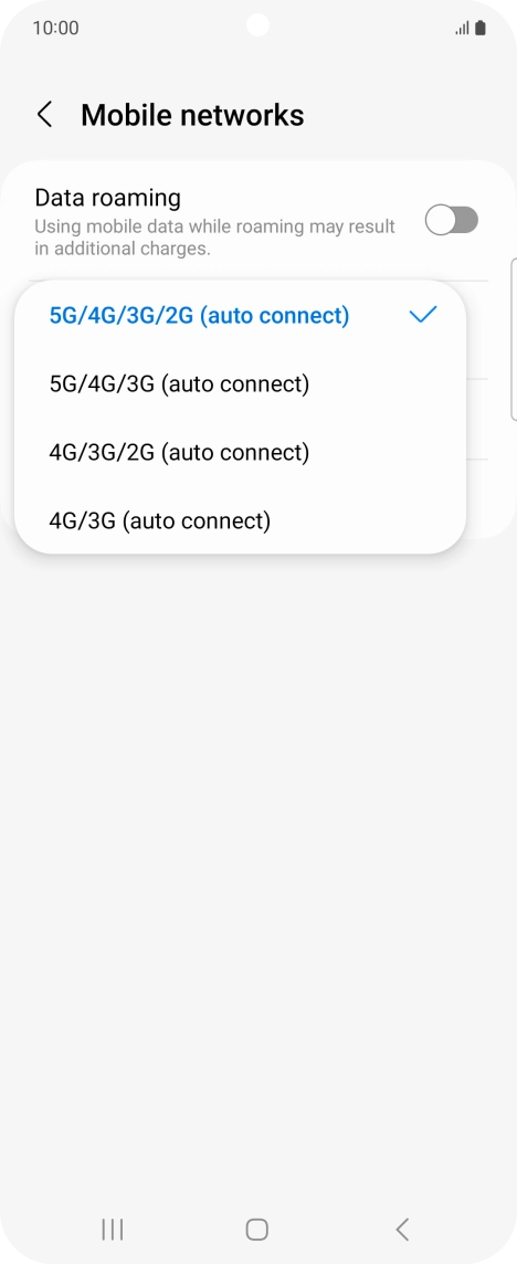 Press the required network mode.