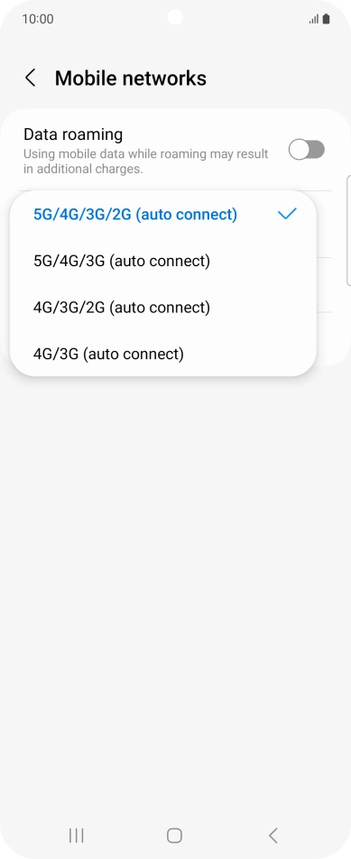 Press the required network mode.