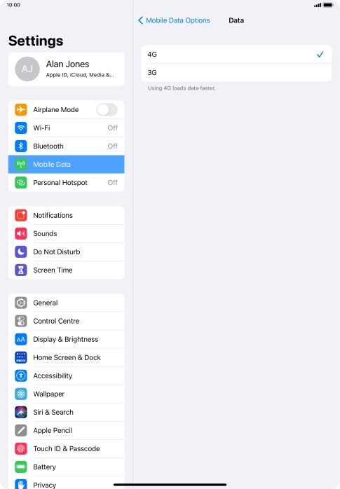 Press the required network mode.