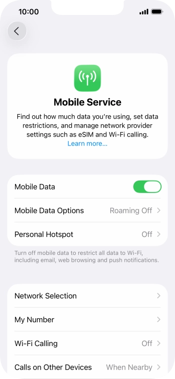 Press Mobile Data Options.