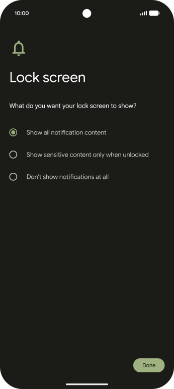 Press the required setting.