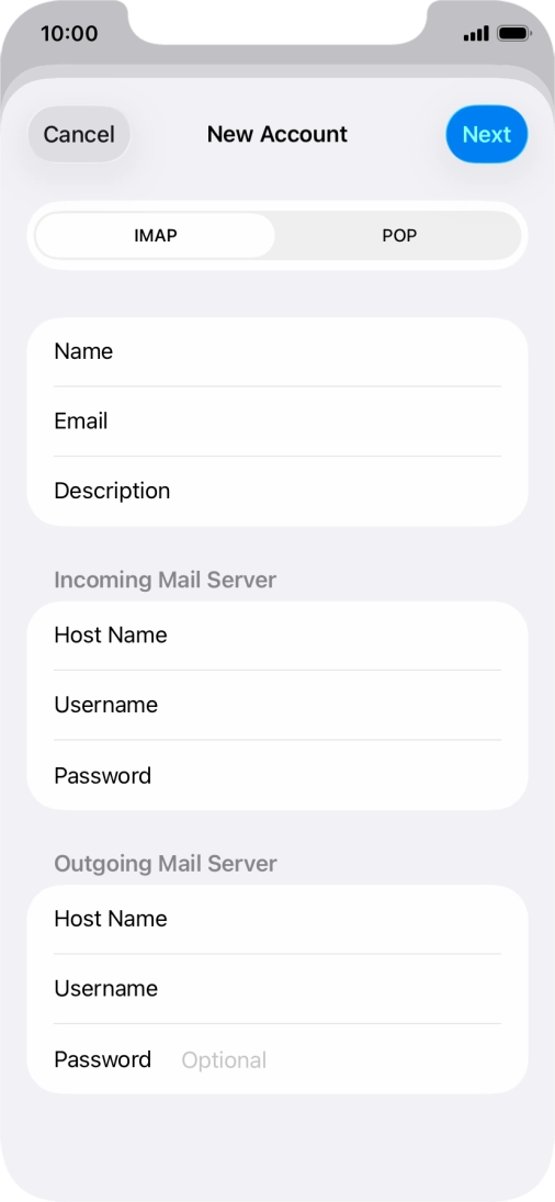 Press Password and key in the password for your email account.