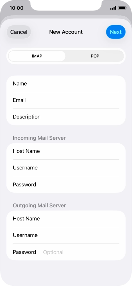 Press Password and key in the password for your email account.