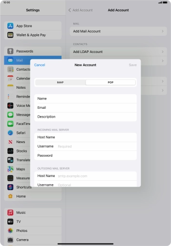 Press Username and key in the username for your email account.