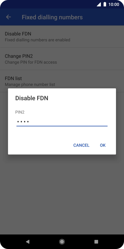 Key in your PIN2 and press OK. The default PIN2 is 0000.
