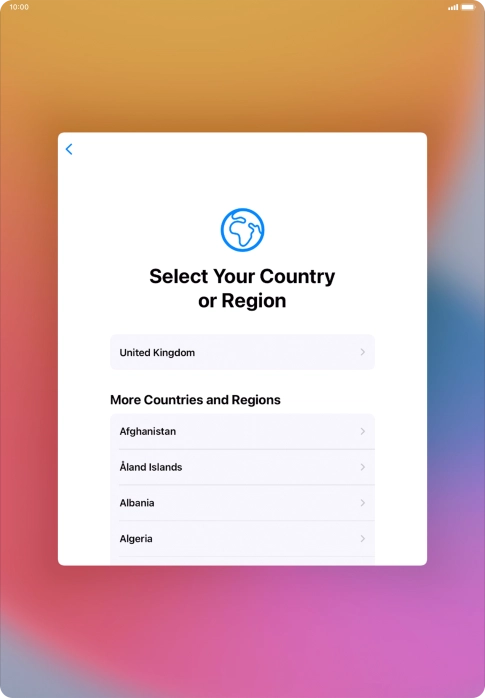 Press the required country or area.