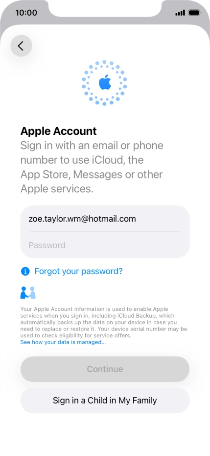 Press Password and key in the password for your Apple Account.