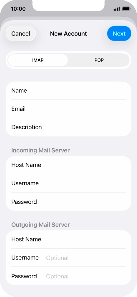 Press Username and key in the username for your email account.
