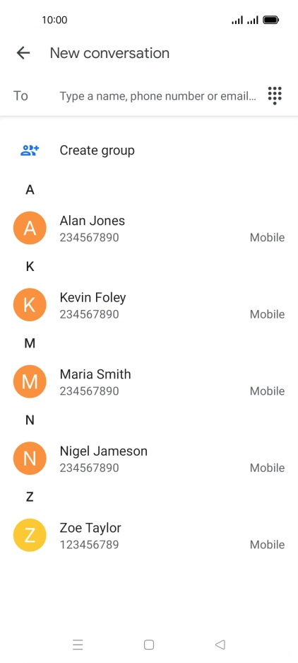 Press the search field and key in the first letters of the recipient's name.