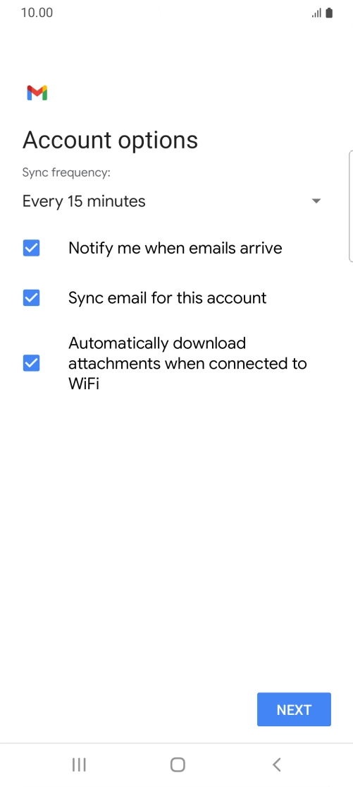 If this screen is displayed, you email account has been recognised and set up automatically. Follow the instructions on the screen to key in more information and finish setting up your phone.
