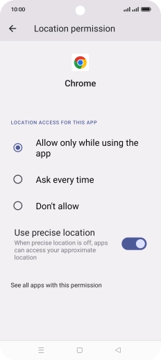 Press the required setting.