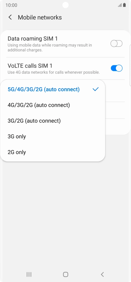 Press the required network mode.