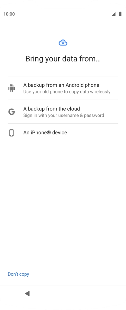 Press the required setting and follow the instructions on the screen to transfer the content from another phone.