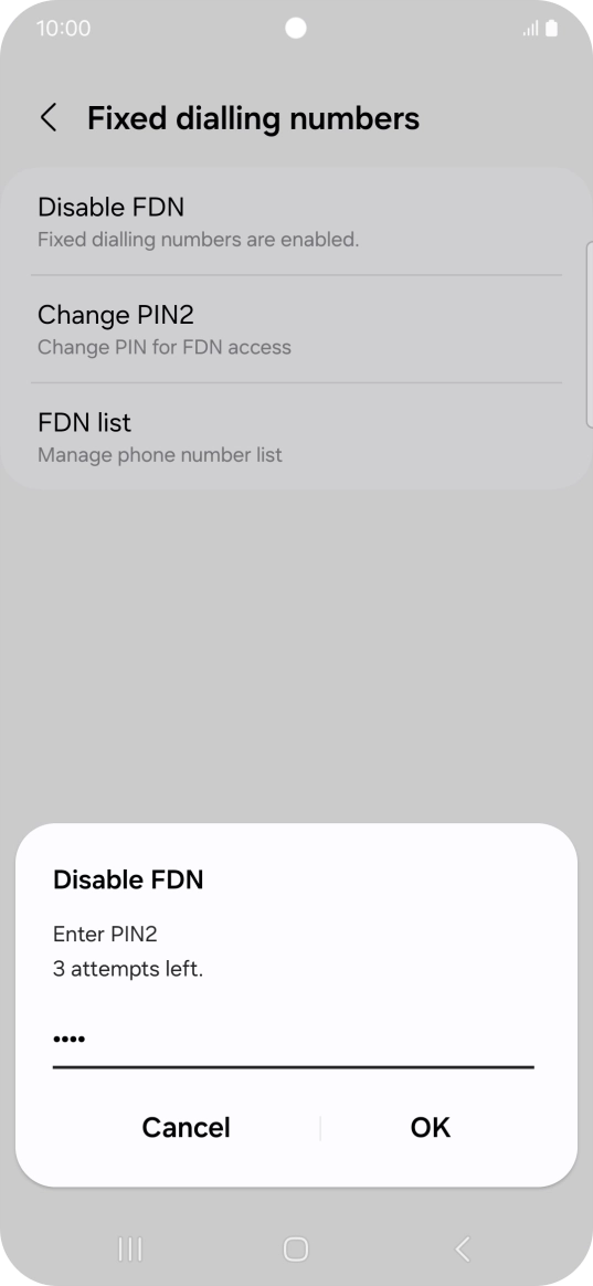 Key in your PIN2 and press OK. The default PIN2 is 0000.