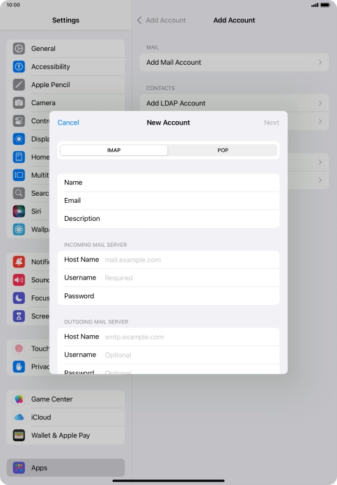 Press IMAP.