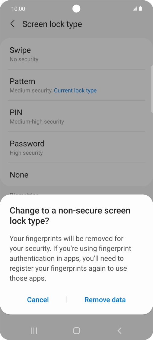 Press Remove data.