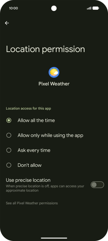 Press the required setting.