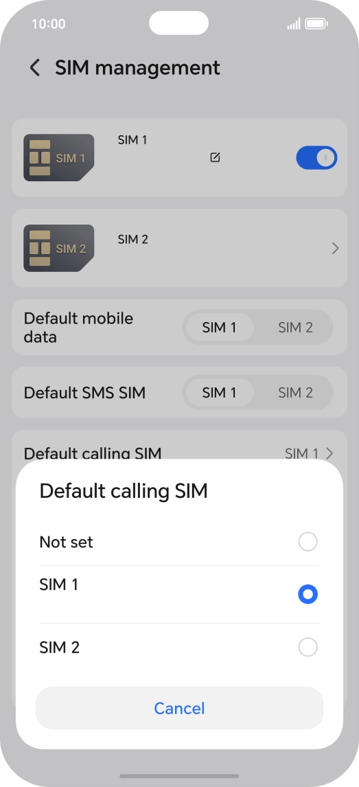 Press the required setting.