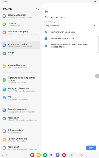 If this screen is displayed, you email account has been recognised and set up automatically. Follow the instructions on the screen to key in more information and finish setting up your tablet.