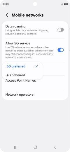 Press the required network mode.
