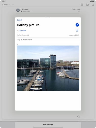 Press the send icon when you've finished your email.