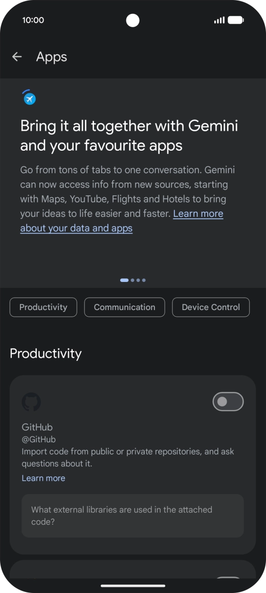 Press the indicator next to the required extension to turn on the function.