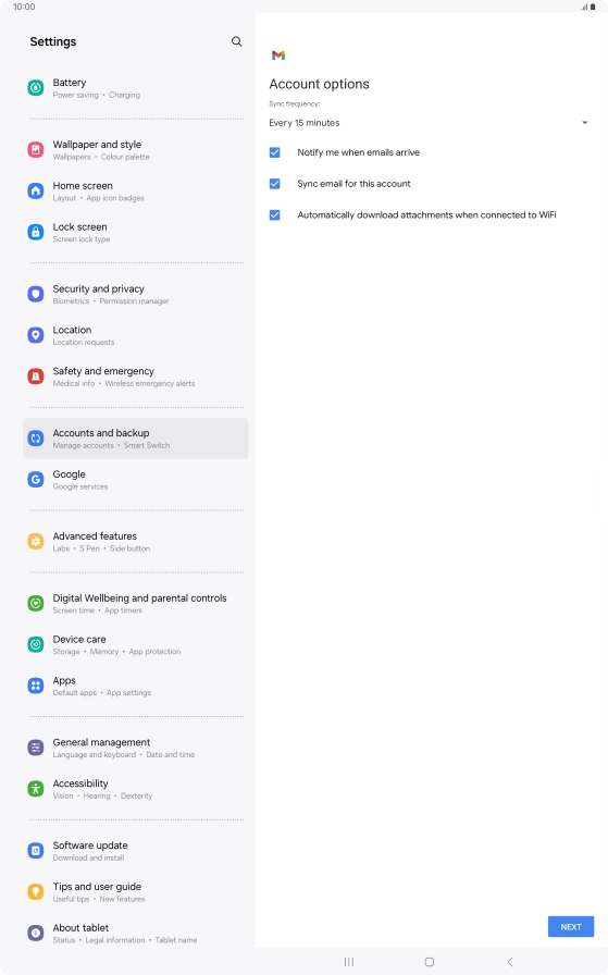 If this screen is displayed, you email account has been recognised and set up automatically. Follow the instructions on the screen to key in more information and finish setting up your tablet.