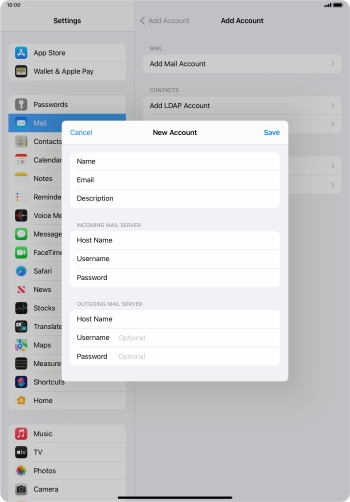 Press Username and key in the username for your email account.