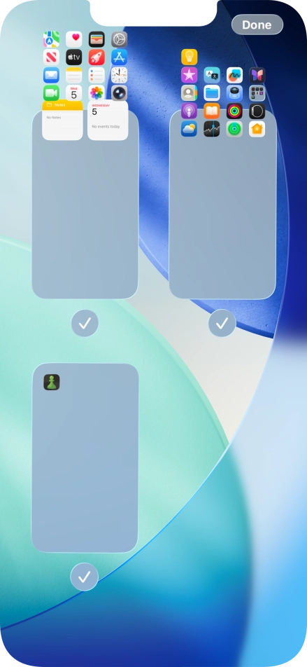 Press the fields below the required home screen pages to select or deselect them.