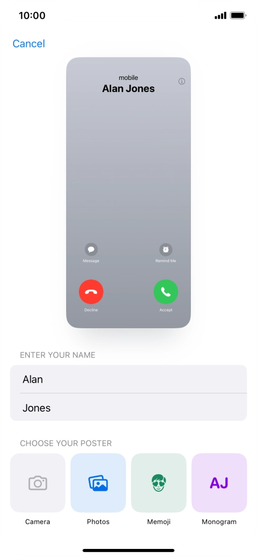 Press the required category and follow the instructions on the screen to select and save the required picture to your Contact Poster.