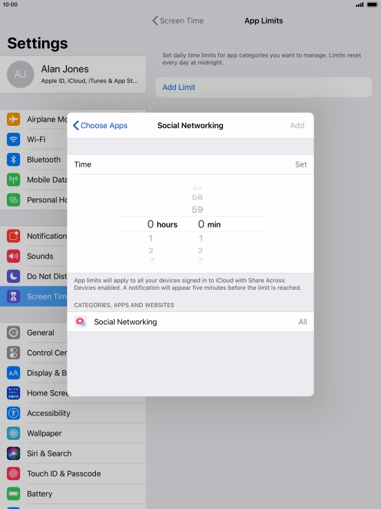Set the required time limit for use of the selected category.